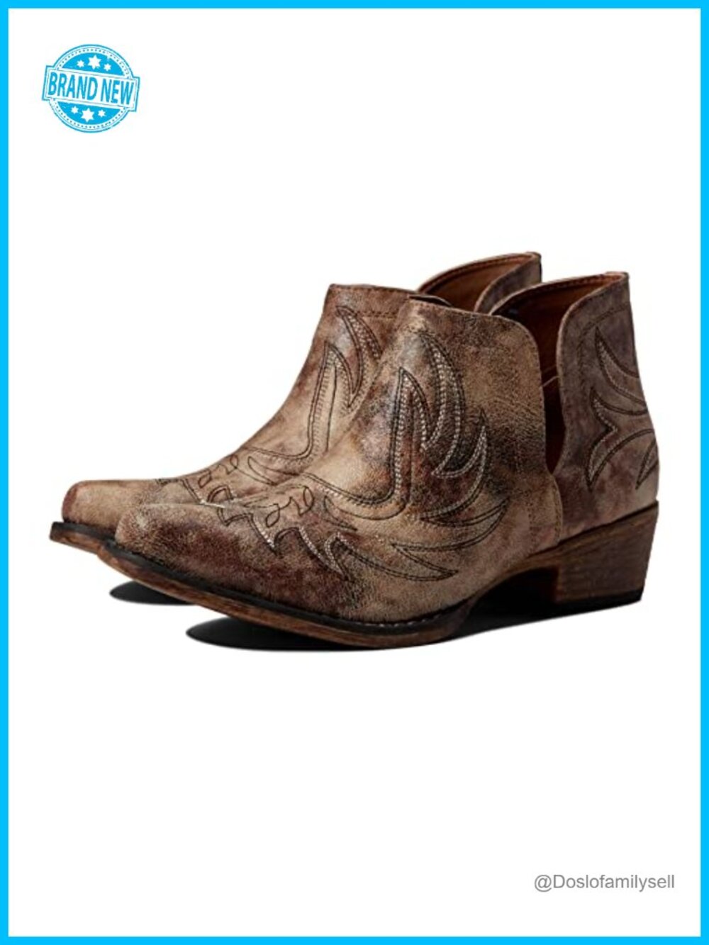 Womens Ava Embroidered Snip Toe Ankle Boots Faux Leather Western Bootie